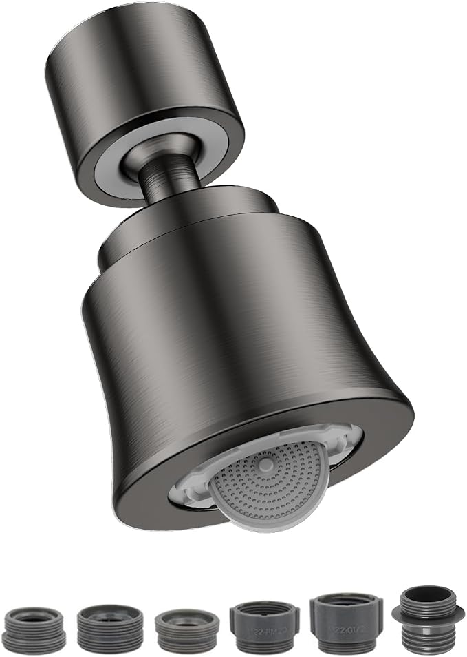 Metal Faucet Aerator - Dual Modes Kitchen Sink Aerator - 360° Swivel Sink Sprayer Attachment - Faucet Sprayer Head with 55/64'' Female Thread - Anti-clogging Design - Gun Gray