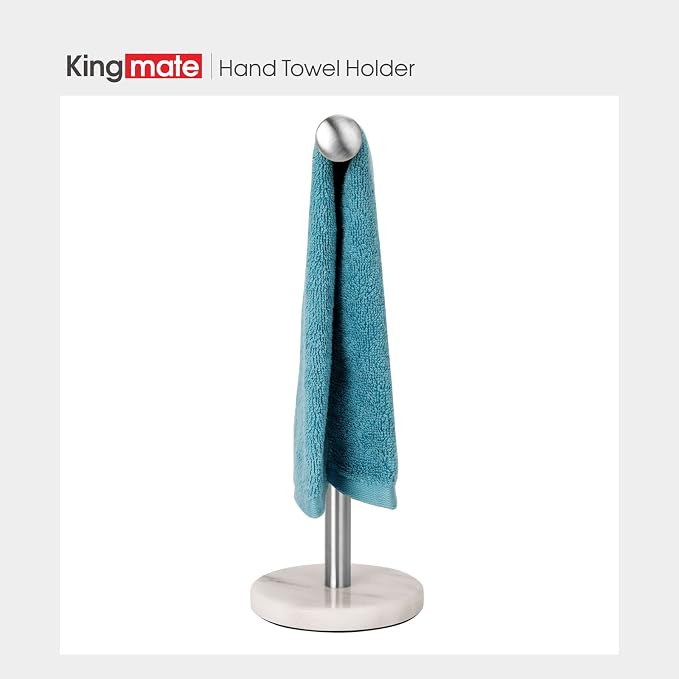 Hand Towel Holder Stand, Natural Marble Base T-Shape Fingertip Towel Rack, Rust-Proof (Brushed Nickel)