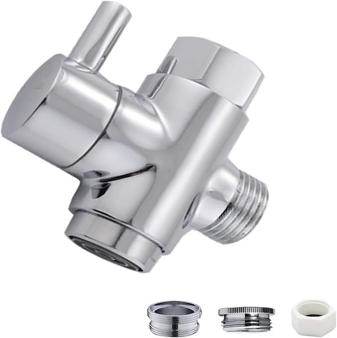 Brass Faucet Diverter Valve with Aerator, Faucet Adapter for Sink Hose Attachment, 3 Way Faucet Splitter with Male Thread Adapter, Faucet Connector for Bathroom/Kitchen(Chrome)