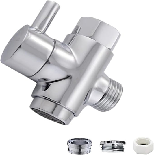 Brass Faucet Diverter Valve with Aerator, Faucet Adapter for Sink Hose Attachment, 3 Way Faucet Splitter with Male Thread Adapter, Faucet Connector for Bathroom/Kitchen(Chrome)