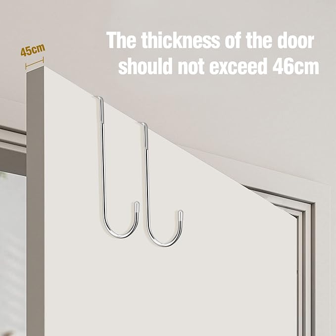 Tinfol 4 Pack Over The Door Hooks, Heavy Duty Stainless Steel Adjustable Double Hangers for Kitchen, Bathroom, Wardrobe, Office (Silver)
