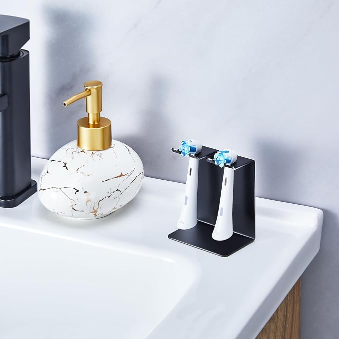 Electric Toothbrush Head Holder, Oukimly Toothbrush Holder Wall Mounted or Desktop, Metal Tooth Brush Holder, Shower Brush Head Holder, Electric Toothbrush Holder for Bathroom (Black, Small)