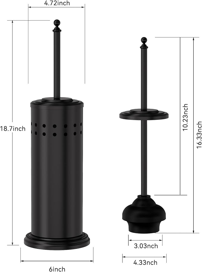 Dowry Toilet Plunger with Holder for Bathroom Black | Hidden Toilet Bowl Cleaners Long Handle with Cover Powerful Force Suction Cup Heavy Duty Deep Cleaning