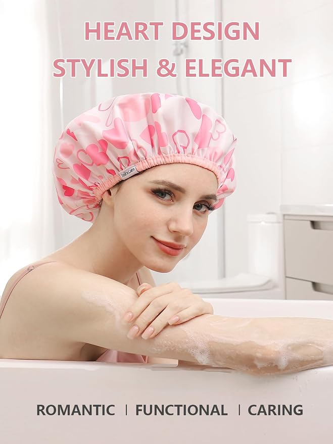 Years calm Shower Caps for Women Reusable Waterproof Double Layer Hair Cap | Both Sides Usable, Reversible Pattern & Solid Color Design, Soft Elastic Keeps Hair Dry for shower Spa Travel