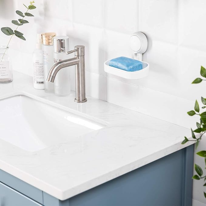 Soap Holder, Soap Dish for Shower, Suction Cup Bar Soap Holder | Soap Bar Holder for Shower, Wall Mounted Self Draining, NO Drill Sponge Holder for Bathroom, Bathtub Kitchen Sink, White