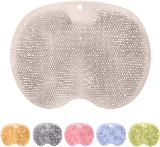 Silicone Shower Foot Scrubber Mat, Upgrade Foot Scrubber in Shower, Foot Back Cleaning Pad Back Washer Bath Wash Pad, Wall Mounted Slip Suction Cups for Bath Wash Pad (Brown)