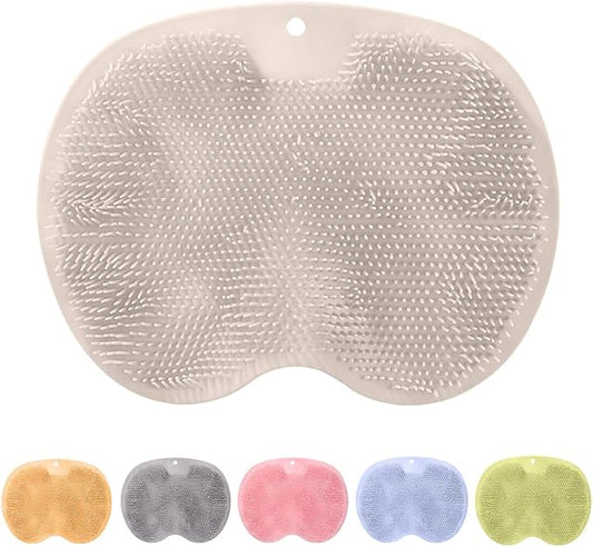 Silicone Shower Foot Scrubber Mat, Upgrade Foot Scrubber in Shower, Foot Back Cleaning Pad Back Washer Bath Wash Pad, Wall Mounted Slip Suction Cups for Bath Wash Pad (Brown)