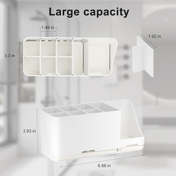 Bathroom Countertop Organizer with Water Absorbent Diatomite,8 Slots Bathroom Toothbrush Holder with Adjustable Dividers,Bathroom Sink Organizer Countertop (White)