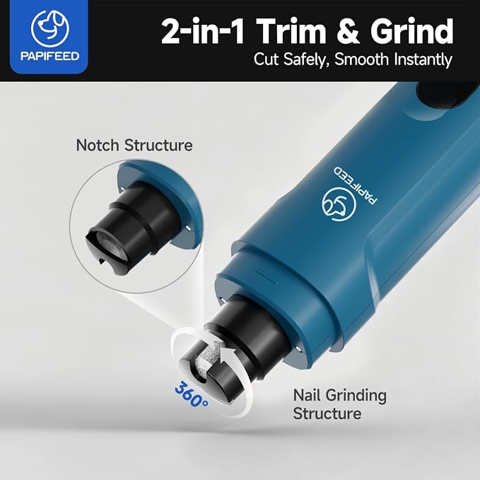 PAPIFEED Dog Nail Grinder with LED Light, Ultra Quiet 3-Speed Electric Nail File for Small Medium Large Dogs & Cats, Rechargeable Pet Nail Grinder with Trimmer (Blue)