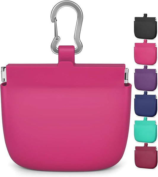 1 Cup Silicone Dog Training Treat Pouch (Hot Pink) | Clip on Leash or Belt Loop, One-Hand Access with Pull Tab, Small Pocket Sized, Auto Closing Lid for Pet Training & Walking