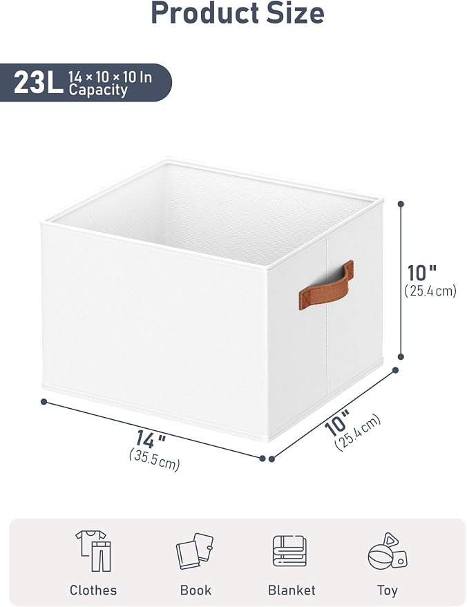 8 Pack Large Closet Storage Baskets Bins for Shelves, Collapsible Fabric Closet Organizers and Storage with Polyester Handles, Decorative Baskets for Organizing Clothes, Towels, Linen Closet 14"x10"