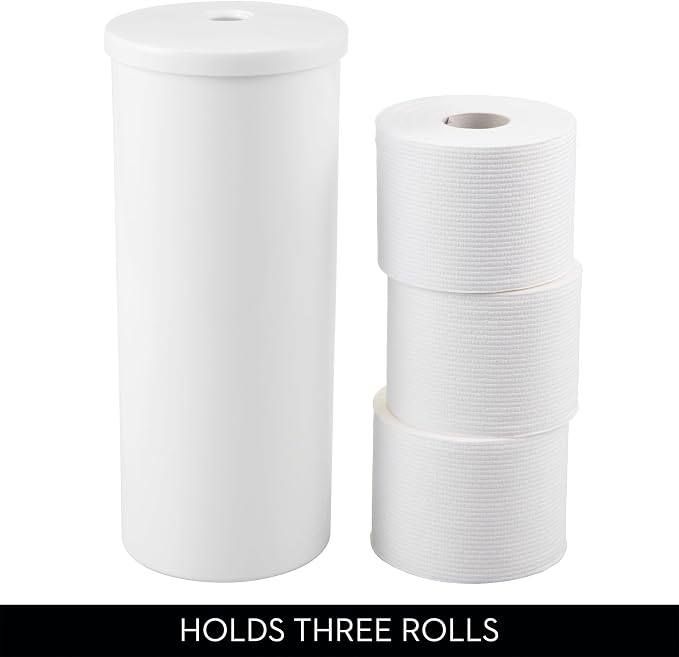 iDesign Freestanding Toilet Paper Canister with Lid, White | For 3 Extra Rolls, Made in USA