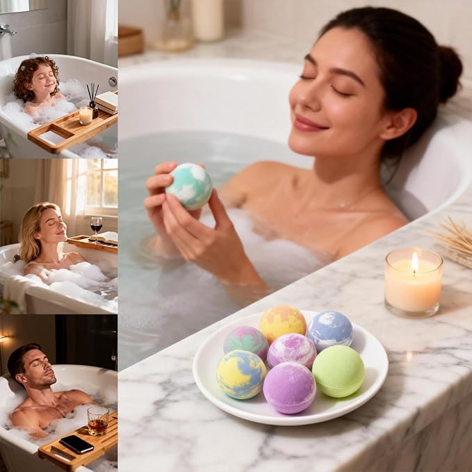 Bath Bomb Gift Set for Women, 8 Pcs Bath Bombs for Girls, Natural Bubble Bathbombs with Essential Oils, Self Care Gifts, Relaxation Spa Gift Basket,Birthday, Mothers Day Gifts for Mom, Wife,