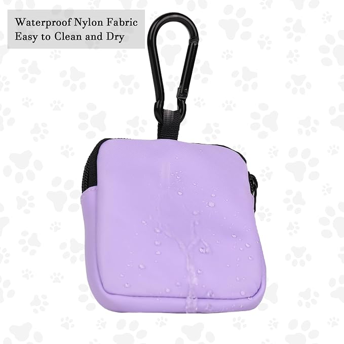 Dog Treat Pouch Pocket Sized Pet Puppy Training Pouch for Dog Training Behavior Aids, Waterproof Nylon Fabric Dog Poop Bag Holder, Hands Free Dog Walking Bag with Metal Carabiner (Violet)