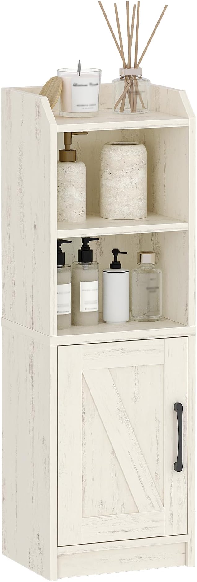 Hzuaneri Bathroom Storage Cabinet, Small Farmhouse Corner Floor Cabinet with Door and Shelves, Narrow Toilet Paper Holder Stand, Bathroom Organizer with Adjustable Shelf, for Small Spaces,Rustic White
