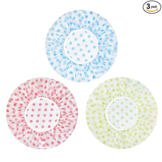 Shower Cap,3 Pcs Reusable Shower Caps Waterproof Bath Hair Hat with Elastic Band for Kids Women Men Spa Salon Hair Mask