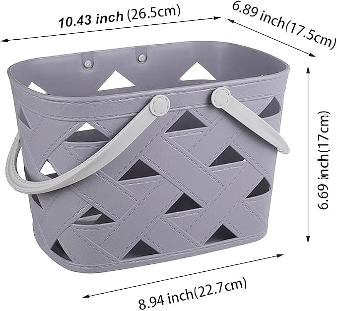 Portable Shower Caddy 2 Pack, Plastic Bathroom Caddy Organizer with Handle and Holes, Cleaning Basket Storage Tote for Toiletry, College Dorm Room Essentials (Light Grey 2 pcs)