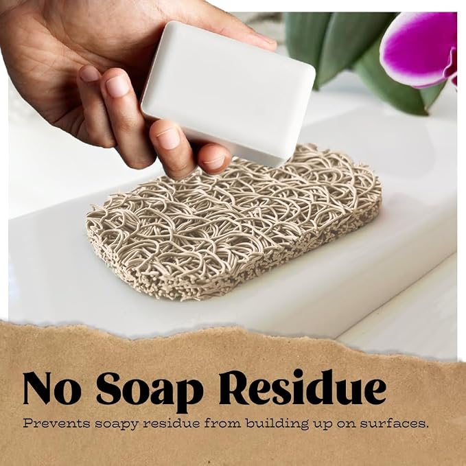 Soap Bar Holder - Flexible Shower Tray with Self-Draining Design - Soap Saver Pad Made of BPA-Free Bioplastic - Handmade Soap Lifts for Bar Soap, Dishes, Shower & Bathroom Sink - 2-Pack (Bone Color)