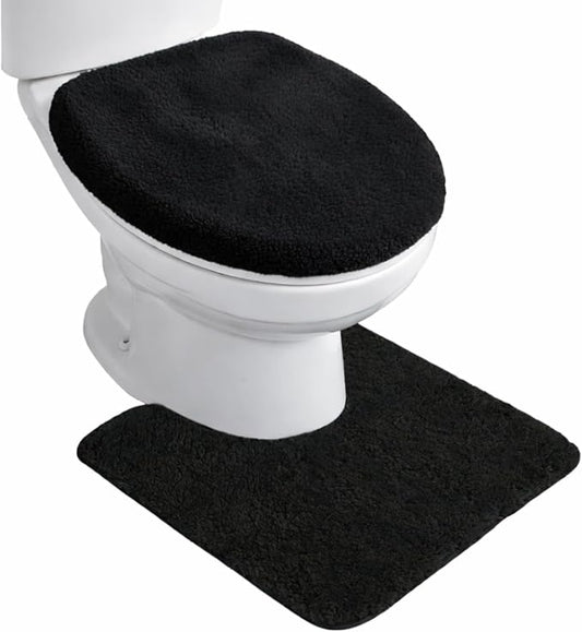 Toilet Seat Cover, 2-Piece Set Soft Rug U-Shaped and Toilet Mat, Prevents Cold Seats and Enhances Bathroom Safety, Complete Toilet Lid Cover with Floor Mat for Modern Bathrooms