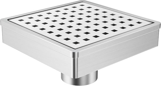 6 Inch Shower Drain, Modern 304 Stainless Steel Square Shower Drain for Bathroom, Brushed Nickel Shower Floor Drain with Grate Removable, Hair Strainer