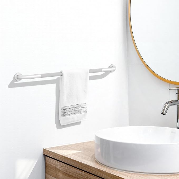 42 Inch White Shower Grab Bar w/Anti Slip Knurled Grip, ZUEXT Stainless Steel Bath Grab Bar,Bathroom Balance Bar, Wall Mount Safety Handrail Support, Handicap Injury Elderly Senior Assist Handle