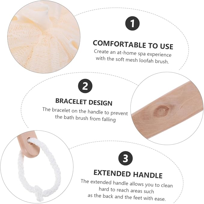 Ipetboom 3pcs Bath Sponge Brush Long Handle for Exfoliating Back Scrubber Soft Mesh Loofah Shower Brush for Men and Women for Dead Skin Removal Cleansing