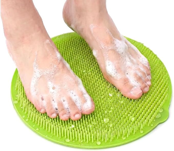 Silicone Shower Foot Scrubber Mat,2025 New Back Exfoliating Bath Wash Pad Wall Mounted Anti-Slip Suction Cups Foot Scrubber,Deep Cleaning Brush Back Massager Pad for Women Men (C-Green)