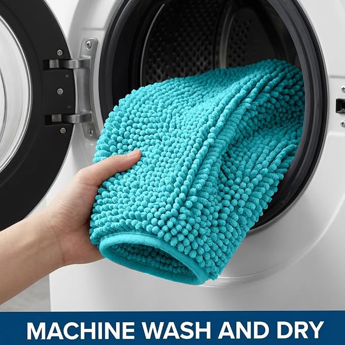 Bathroom Rugs Sets 2 Piece,Super Absorbent Chenille Bath Mats and U-Shaped Toilet Rug,Strong PVC Non Slip Backing,Microfiber Washable Dry Quickly Bath Mats for Bathroom(20"x32"+20"x20"U, Light Blue)