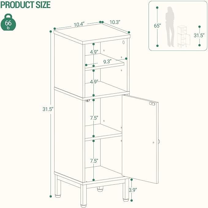 Hzuaneri Bathroom Storage Cabinet, Corner Floor Cabinet with Shelves, Customized Door Opening Direction, Bathroom Organizer with Adjustable Shelf for Kitchen, Living, Toilet Paper Cabinet, White Brown