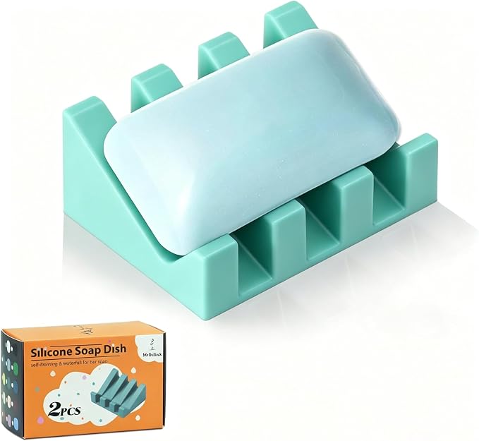 Silicone Soap Dish Self Draining for Shower & Kitchen (Fresh Green,1 Pack) | Waterfall drainage design drains fast to keep soap dry non-slip silicone base, practical soap saver for bathroom & kitchen