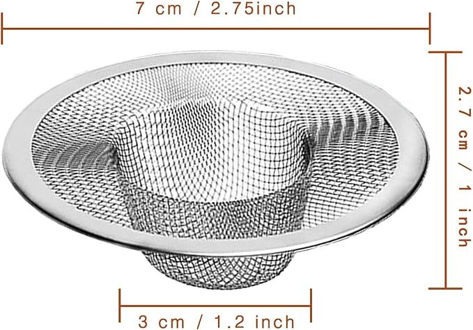 Heavy Duty Stainless Steel Slop Basket Filter Trap Mesh Metal Sink Strainer Perfect for Kitchen Sink/Bathroom Bathtub Wash Basin Floor Drain Balcony Drain Hole Utility (2.75" 100pcs)