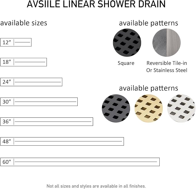 AVSIILE Linear Shower Floor Drain, Brushed Nickel 24 Inch 304 Stainless Steel Bathroom Drains Kit, Long Rectangular Shower Trench Drain with Square Pattern Drain Cover & Hair Catcher