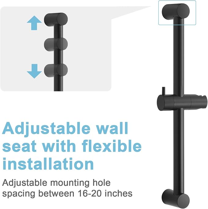 OFFO Shower Slide Bar 21 in Adjustable Installation Distance 16-20 in with 360° Adjustable Handheld Shower Head Holder for Bathroom, Screw Wall Mounted, Matte Black