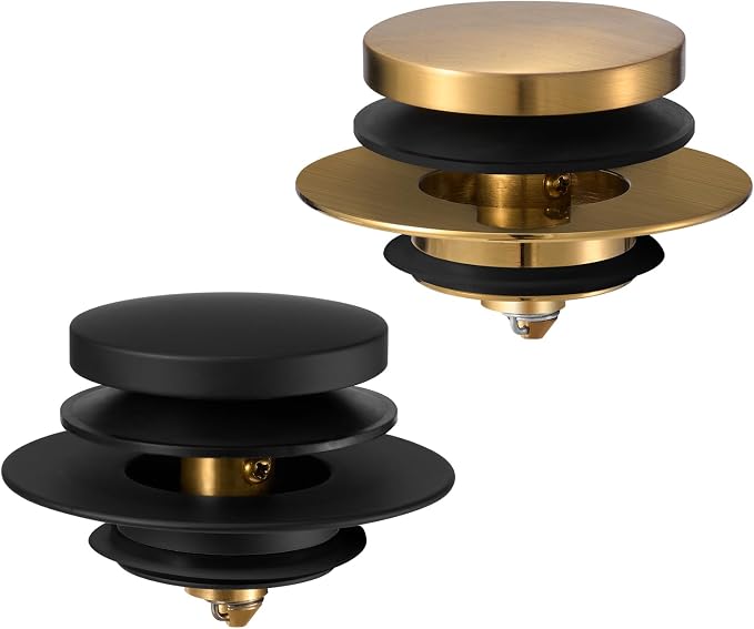 Bathtub Drain Stopper, Uxoz Universal Tub Stopper for Replacing Tip Toe/Trip Lever/Lift&Turn Tub Drain, Bath Tub Drain Stoppers Desiged for 1.5" to1.72 Drain Hole with 3 O-Rings, Black Gold