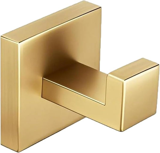 Nolimas Towel Hook Stainless Steel Bathroom Rustproof Clothes Towel Coat Hook Wall Mounted Square Toilet Kitchen, Heavy Duty Door Hanger, 1 Pack, Brushed Gold