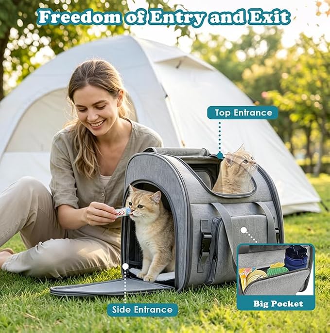 Cat Backpack Carrier, 16.5" Extra Wide Expandable Large Pet Carrier | Backpack for Cats & Small Dogs Up to 20lbs – Foldable with Breathable Mesh, 16.5"x14.9"x9.8" for Hiking & Air Travel (Grey)