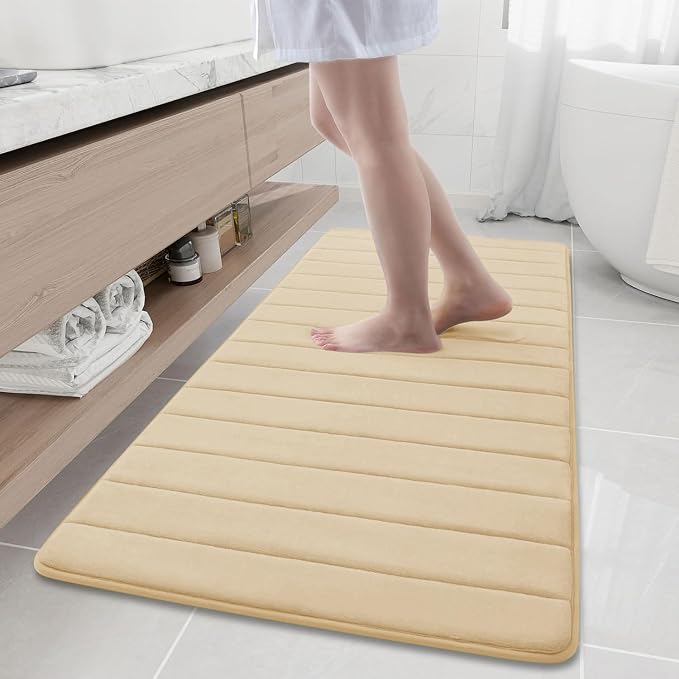 Buganda Memory Foam Bath Mat 60 x 24, Ultra Soft Absorbent Bathroom Rugs | Gold, Machine Washable Quick Dry Bath Mats for Bathroom Floor, Shower and Tub, Home Decor Accessories