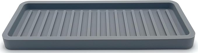 Silicone Sink and Surface Organizer Tray, Sponge Holder, Vanity Tray, Trivet, Heat Safe, Dishwasher Safe, for Bathroom and Kitchen Organization (Grey, 9"x3.5")