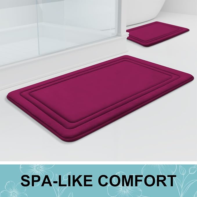 Grandaily Memory Foam Bath Mat Rug 24x16, Ultra Soft, Non-Slip and Absorbent Bathroom Rugs, Machine Wash Dry, Comfortable Bath Carpet for Bathroom Floor, Tub and Shower, Burgundy