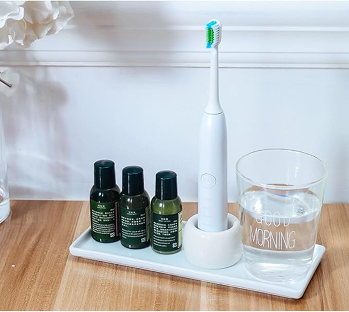 Ceramic Toothbrush Holder for Bathroom Toothbrush Tray for Vanity Countertop Storage Organizer for Holding Toothpaste Dental Floss Picks Makeup Brushes Trays for Household Purposes(Large