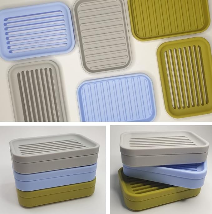 1Pack Soap Dish with Drain, Soap Saver, Silicone Soap Holder, Soap Saver for Shower, Bathroom, Kitchen, Bathroom, Bath Tub, Razor, Sponges (Grey)