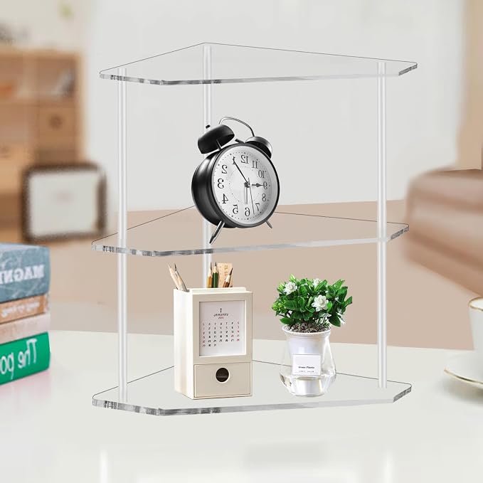Tasybox Corner Shelf, 2 Tier Bathroom Counter Organizer Acrylic Organizer | Clear Corner Shelves, Bathroom Countertop Organizer, Plate Organizer for Cabinet Bathroom Kitchen Vanity Makeup Spice