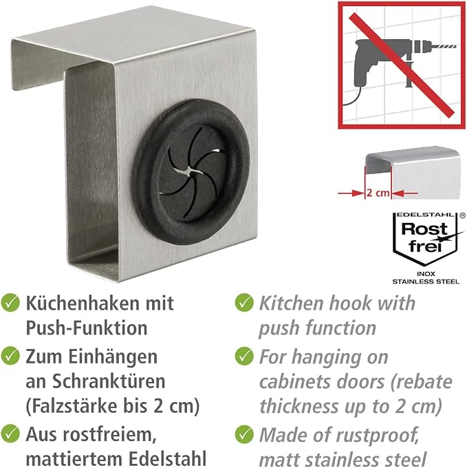 Wenko "Push Kitchen/Door Hook, Silver
