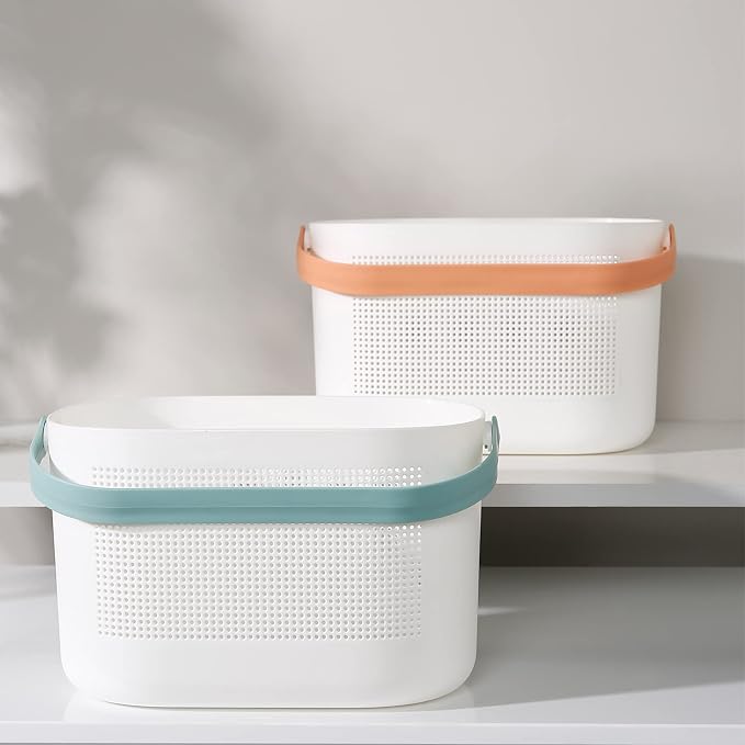 UUJOLY Plastic Storage Baskets with Handles, Shower Caddy Shelf Organizers Basket for Bathroom, Kitchen, Dorm Room, Green