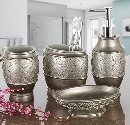 Creative Scents Dublin Silver 6 Piece Resin Bathroom Accessories Set