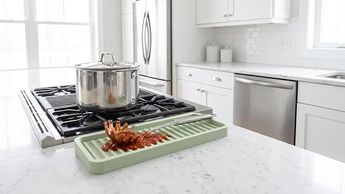 Silicone Sink and Surface Organizer Tray, Sponge Holder, Vanity Tray, Heat Safe, Dishwasher Safe, for Bathroom and Kitchen Organization (Pistachio, 12"x4")