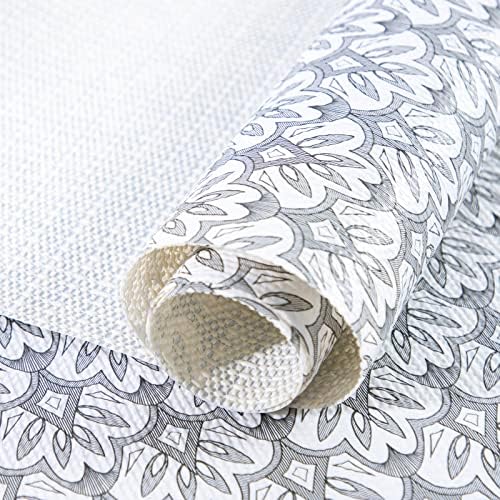 FIFTY FEET 12"x120" Non-Adhesive Shelf Liner for Kitchen Cabinets and Drawers, Washable Non-Slip PVC Cabinet Liner (Black Floral)(7 Roll)