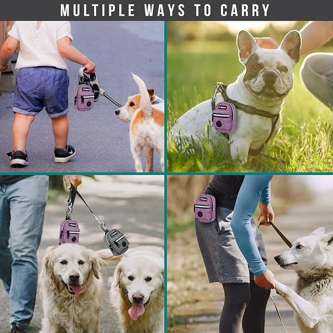 PetAmi Dog Poop Bag Holder for Leash, Waste Bag Dispenser Pet Pouch, Purple | Doggy Puppy Walking Accessories Travel Camping, Dog Treat Pouch Supplies Must Have, Doggie Poo, Jogging, Walks