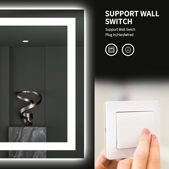 LOAAO 28"X32" LED Bathroom Mirror with Lights, UL Listed | Anti-Fog, Dimmable, 3 Color Temperature, Backlit + Front Lit, Memory Function, Tempered Glass