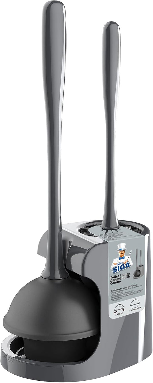 MR.SIGA Toilet Plunger and Bowl Brush Combo for Bathroom Cleaning, Gray, 1 Set